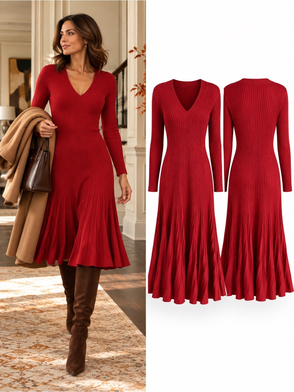 Peruvian Connection Julieta Pima Cotton Rib Knit Sweater Dress Red Size Large